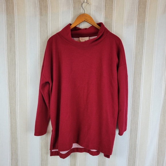 By Anthropologie Turtleneck Cowl Neck Tunic Sweater Red‎ Size Medium Pullover - Picture 1 of 8